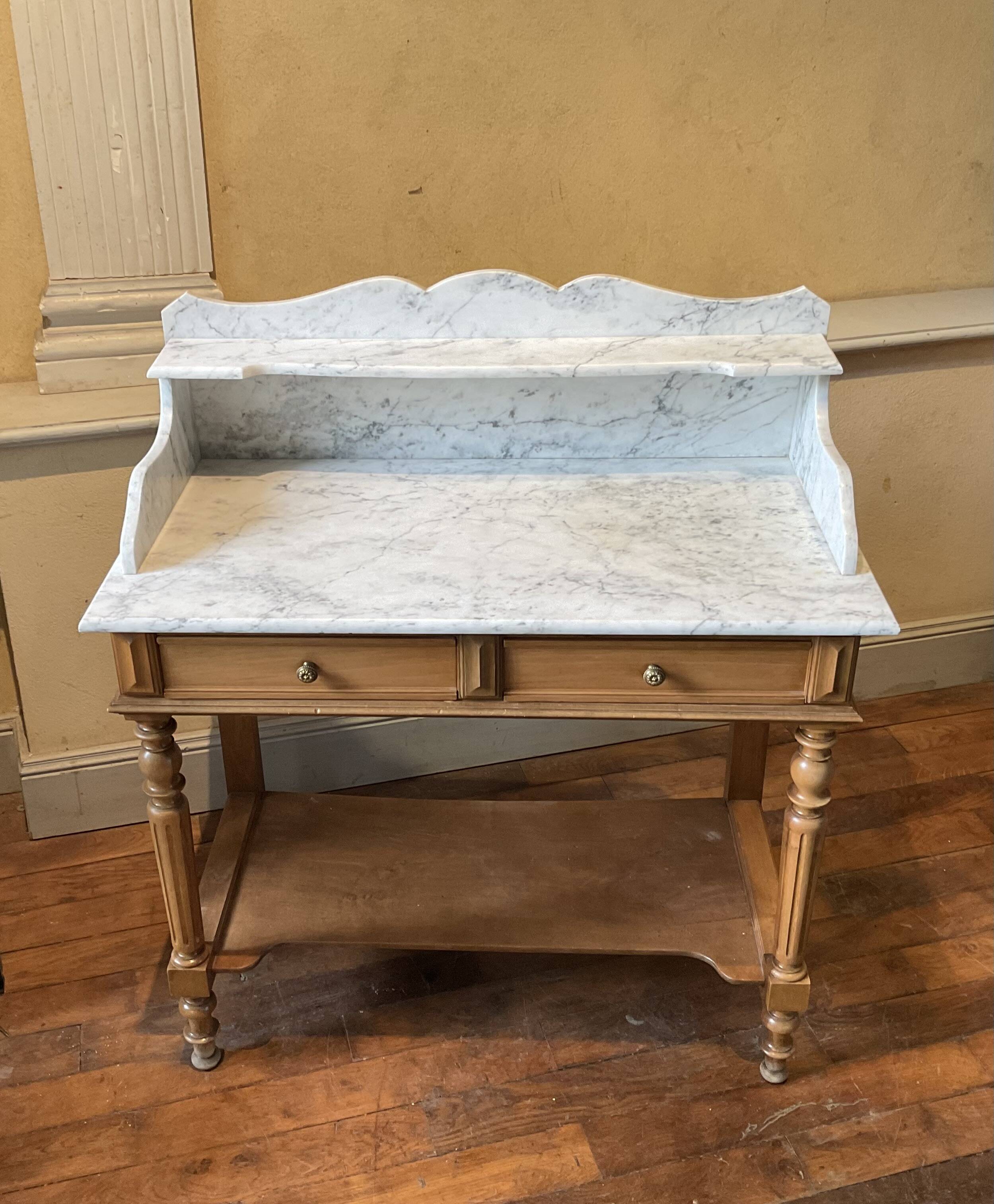 Louis Philip style marble top dressing table or dressing table with walnut base