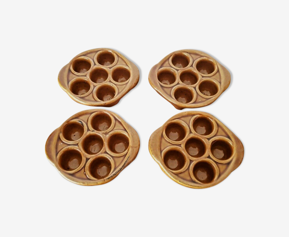 Ensemble de 4 français escargot vintage pots de cuisson d’escargot 6 puits d’escargot 3174