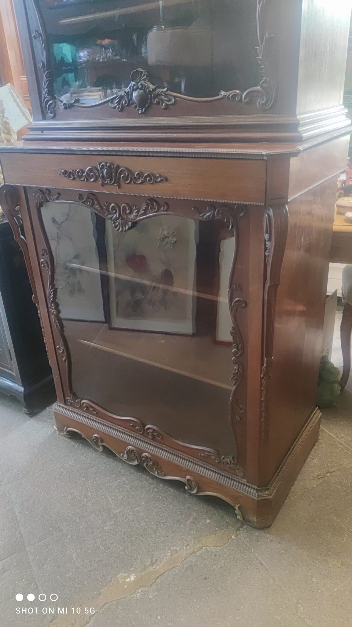Two-part cabinet, recessed and with a glass-fronted display case, in Indian rosewood, circa 1850/60