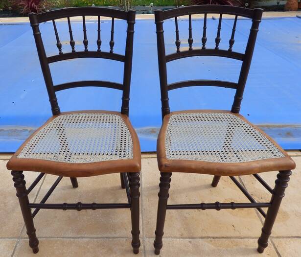 Two quality wooden cane chairs totally relooked