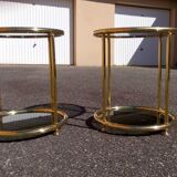 Pair of extra tables pieces of sofa gold metal 70s