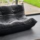 Canapé Togo cuir noir 2 places par Michel Ducaroy pour Ligne Roset en 1973