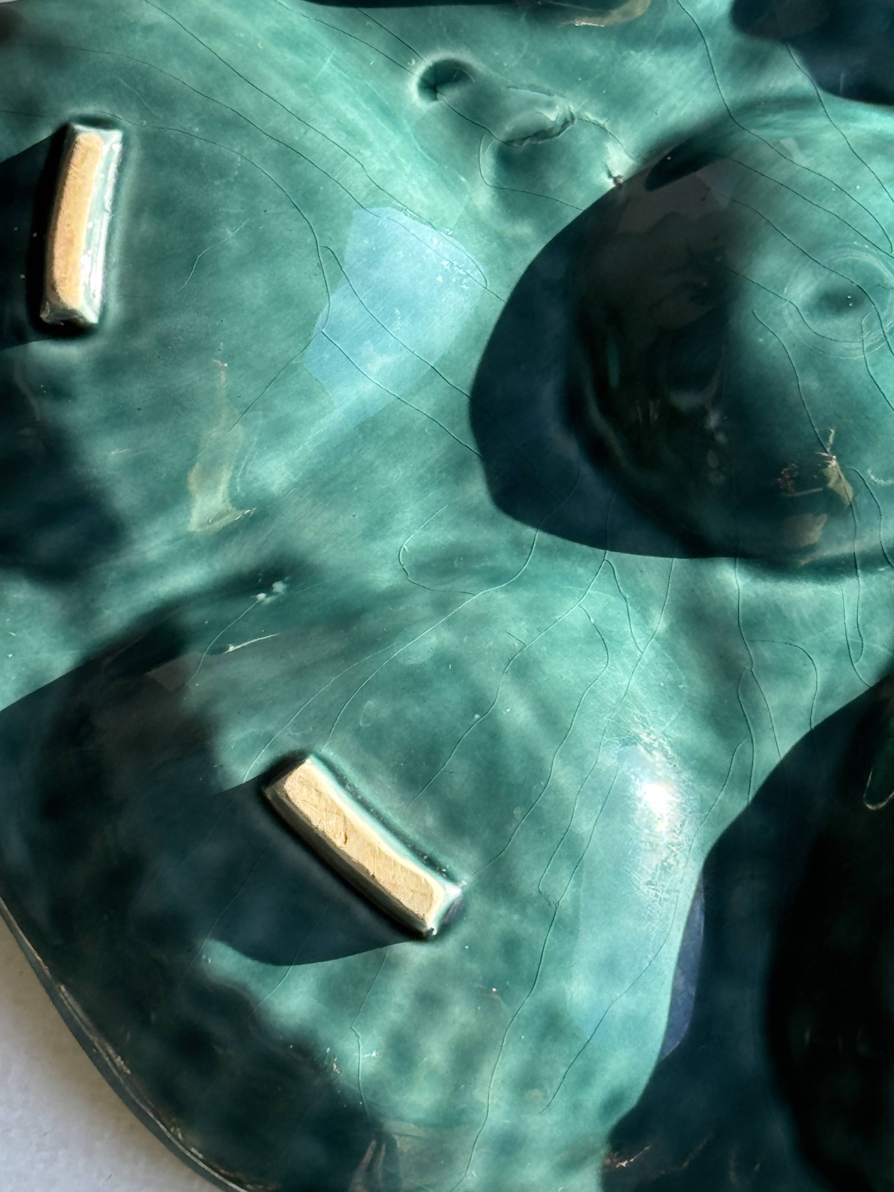 Plat à compartiment coquillages turquoise D28