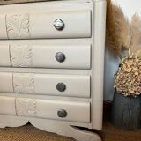 Vintage art deco chest of drawers in wood and marble mustache foot