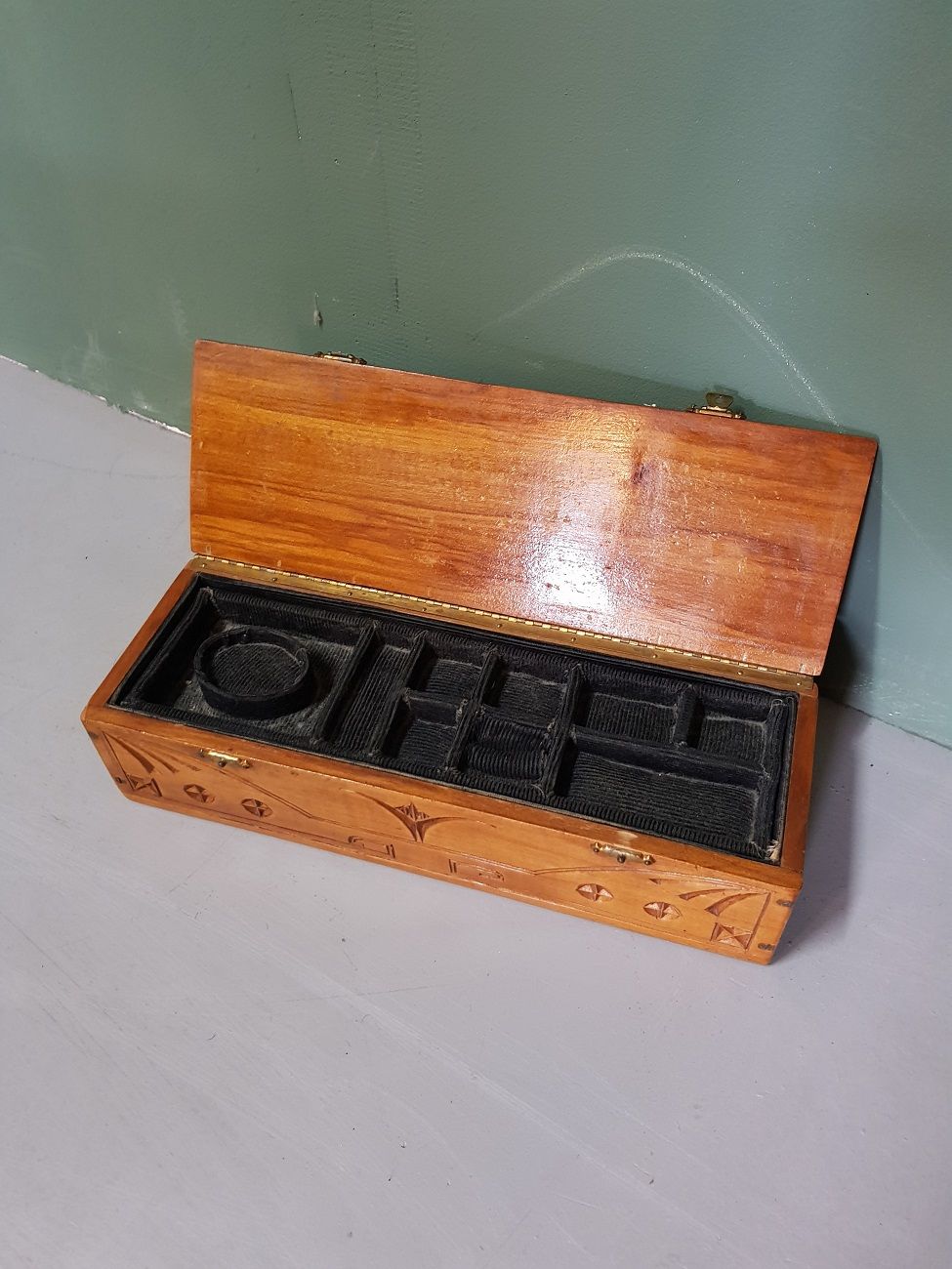 Early 20th Century Dutch Carved Wooden Jewelry Box