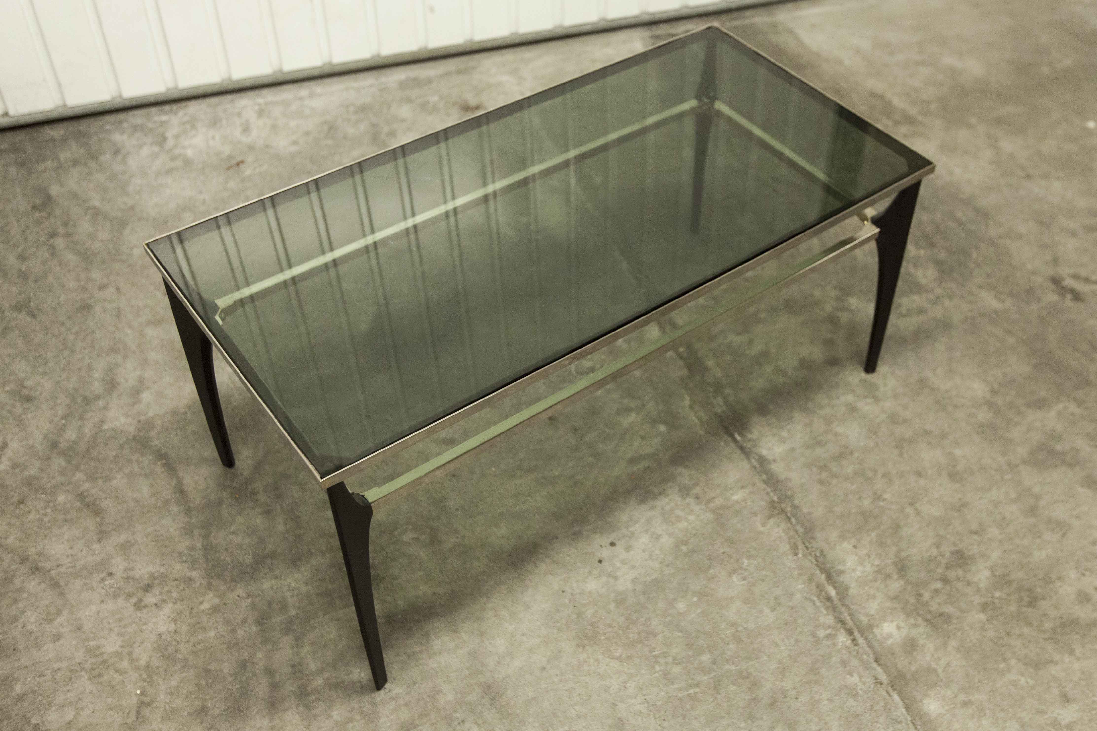 Coffee table Italian design 1960 restored black, chrome and smoked glass