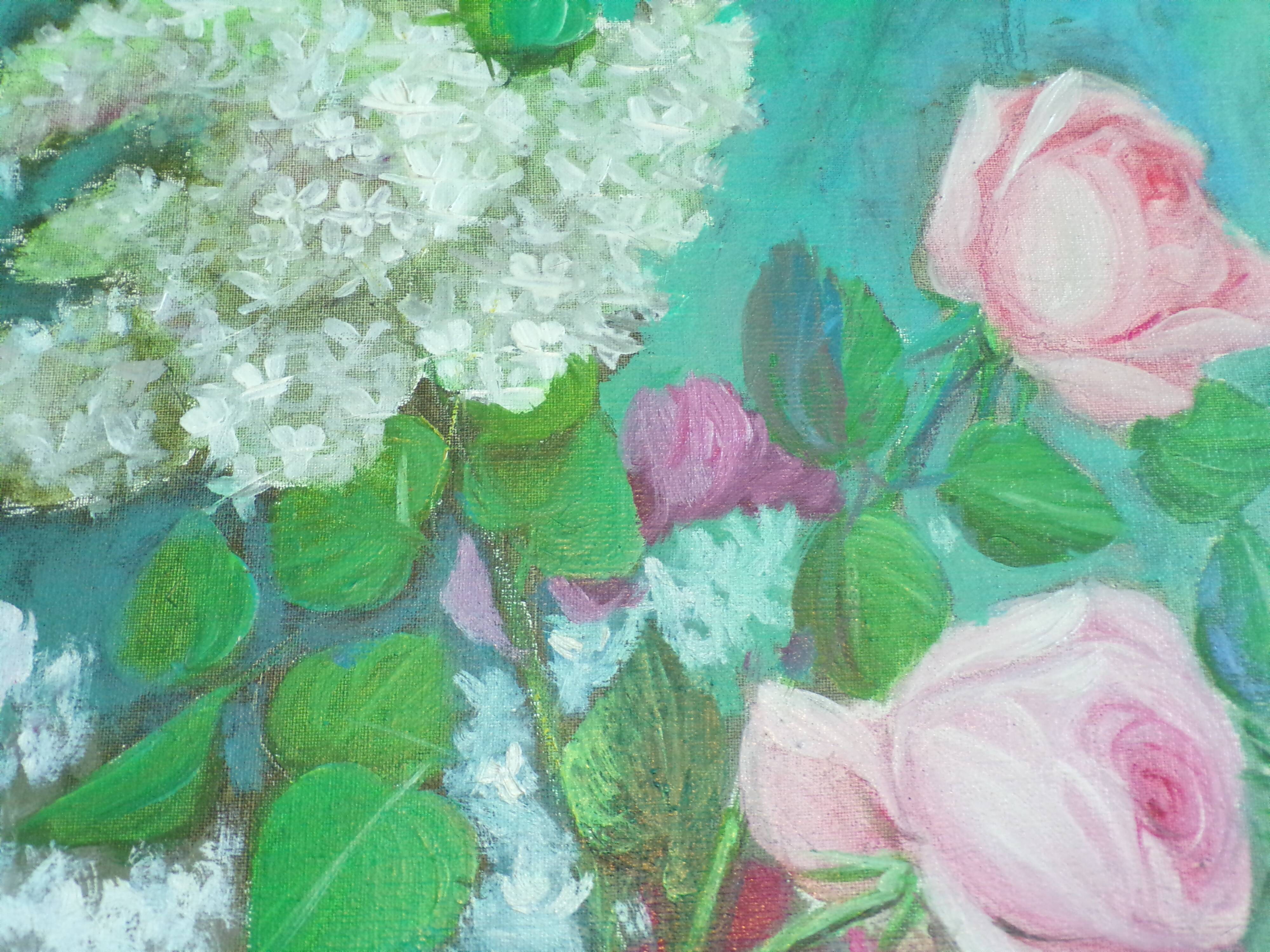 Old painting representing a bouquet of flowers