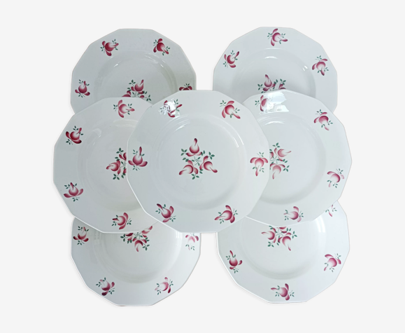 Lot de 7 assiettes creuses fleuries Moulin des loups et Hamage