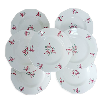 Set of 7 flowery hollow plates Moulin des loups and Hamage
