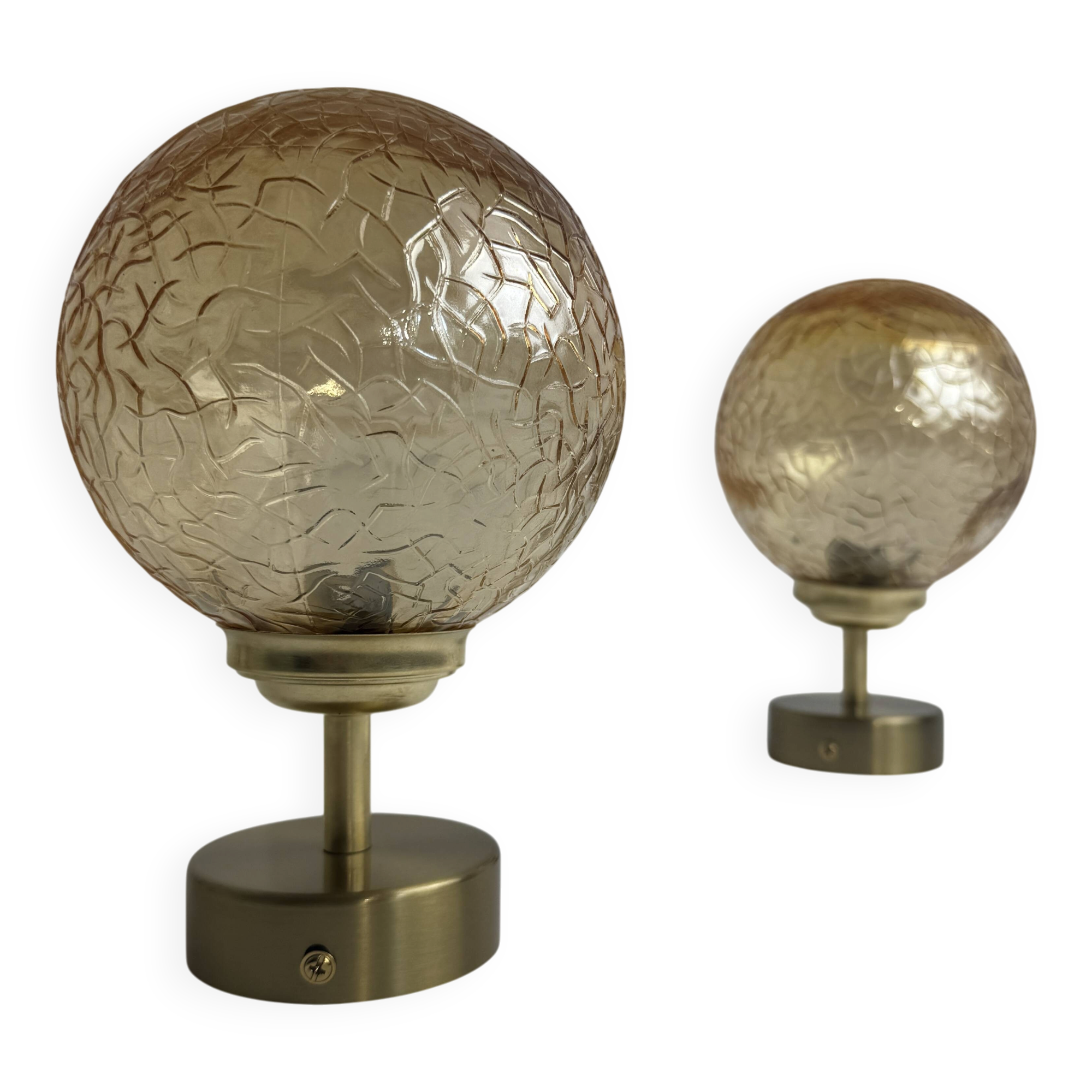 PAIR OF VINTAGE AMBER GLASS WALL LIGHTS