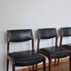 Series of 3 Scandinavian teak and skai chairs