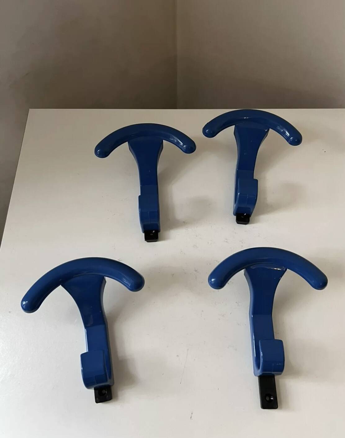 Vintage yellow blue plastic wall coat hooks Memphis 1980s