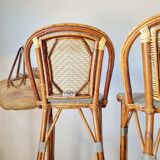 Vintage Gaty bar stools in two-tone rattan and cane.