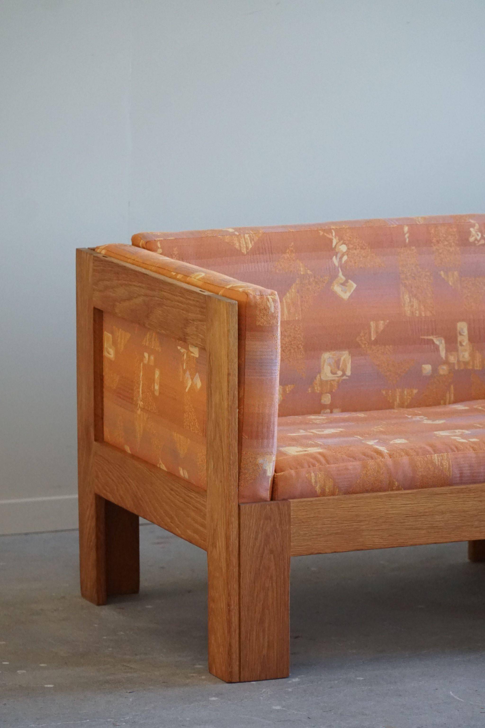 Danish Mid-Century Two-Seat Sofa in Oak, Reupholstered, by Tage Poulsen, 1960s