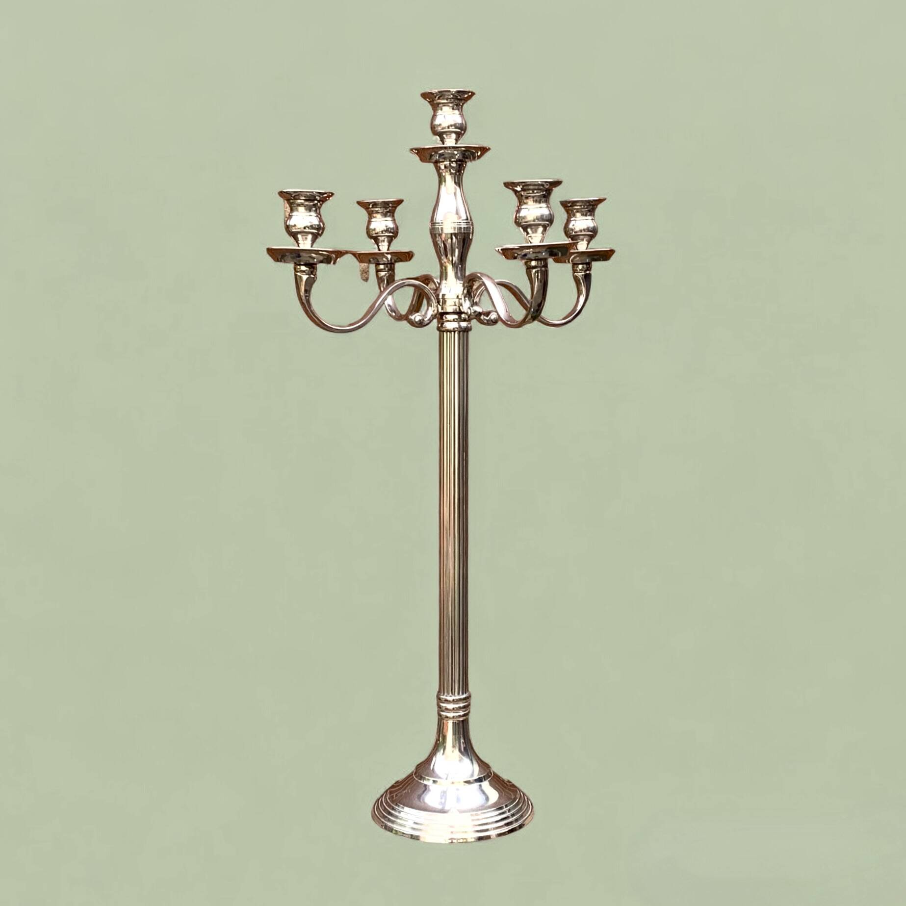 Antique large five-armed chrome-plated steel candlestick - 76cm