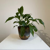 Vintage MCM handmade ceramic fat lava pottery flower planter Mid Centu