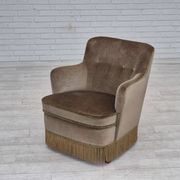 1970s, Danish lounge chair, original condition, furniture velour, beech wood legs.