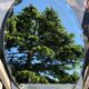 Bevelled art deco oval mirror mounted on wood with vertical or horizontal original chain 38x68cm