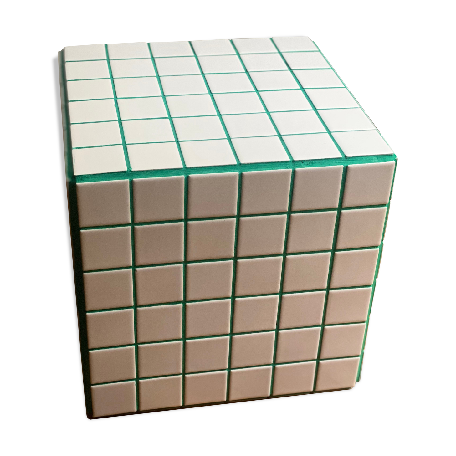 Side table cube sofa tip tile mosaic white green joint