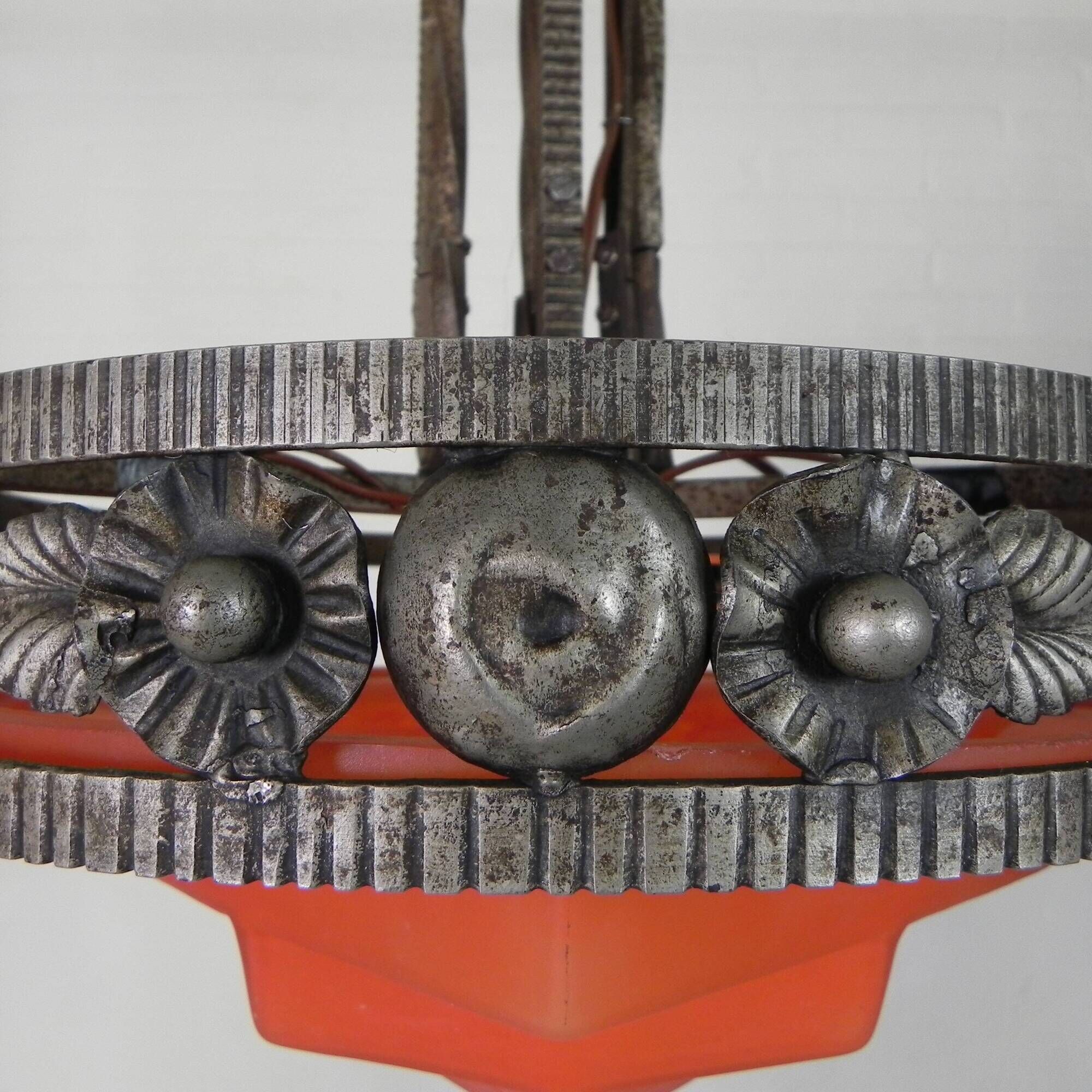 Art Deco pendant lamp with glass bowl and 3 chalices, 1930s