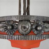 Lampe suspendue Art Déco avec bol en verre et 3 calices, années 1930