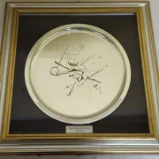 Framed screen-printed plate with certificate