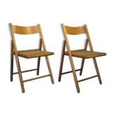 Paire de chaises pliantes vintage en bois motif étoile sur assise