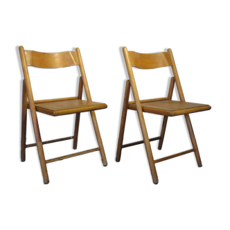 Paire de chaises pliantes vintage en bois motif étoile sur assise