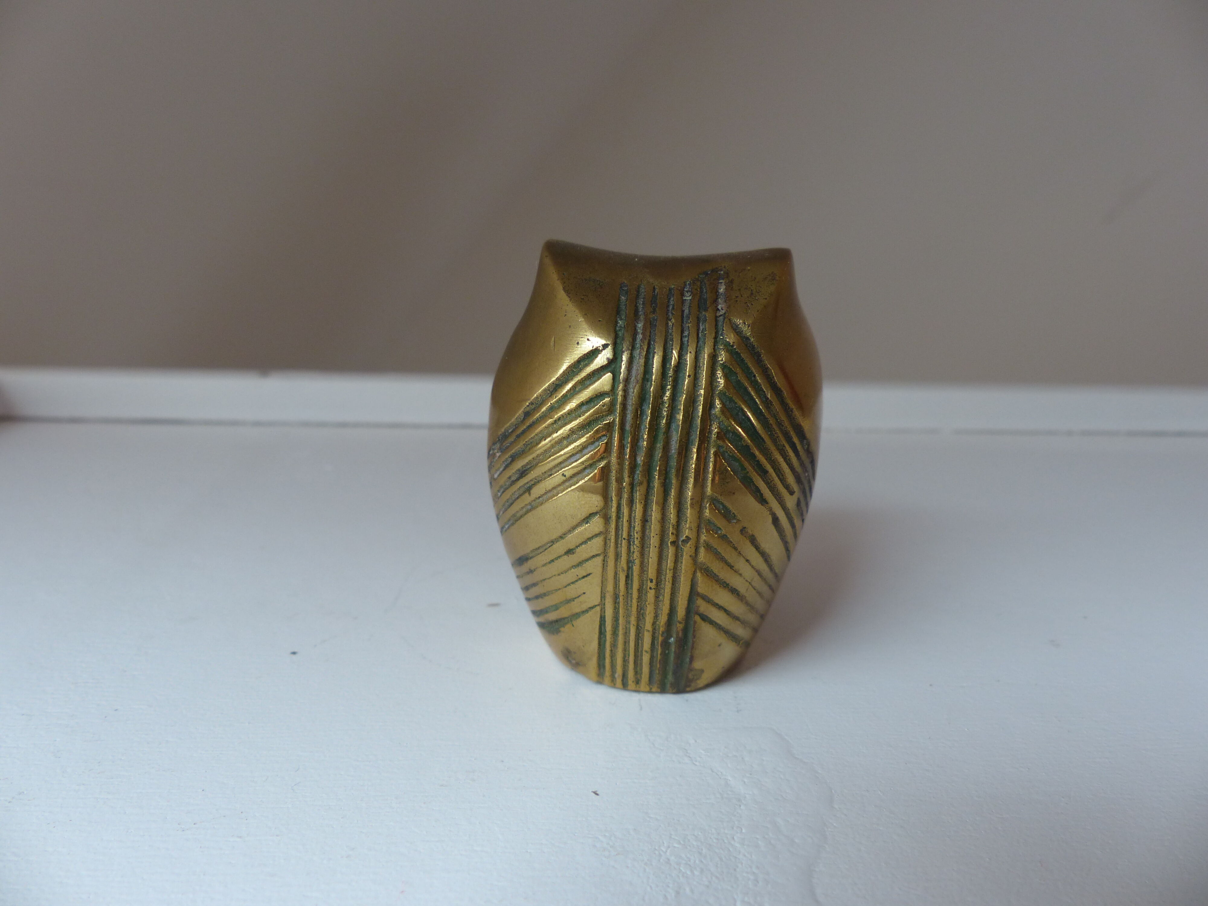 Miniature Owl Figure in Vintage Brass