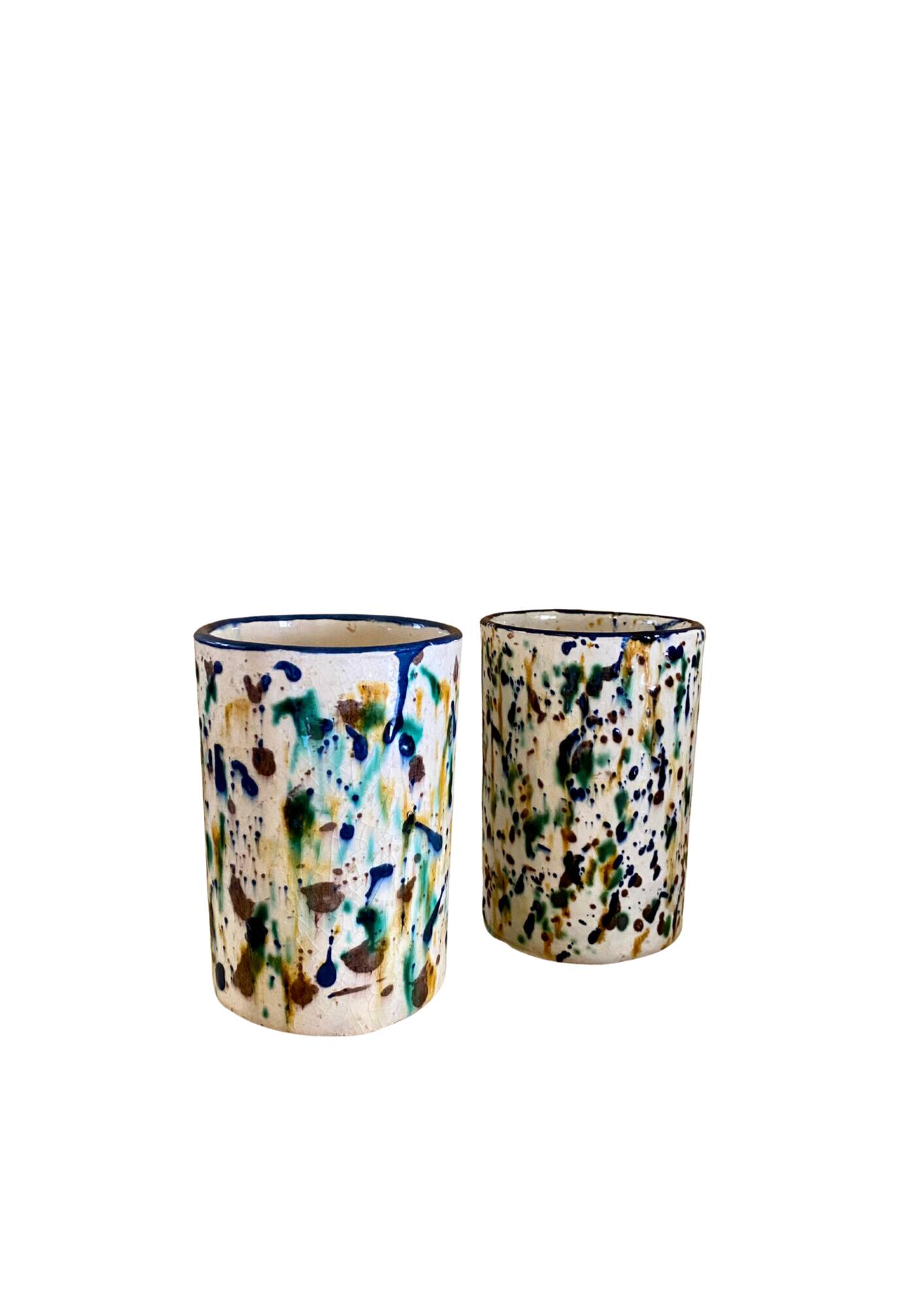 Paire de caches pots, vases en céramique émaillée
