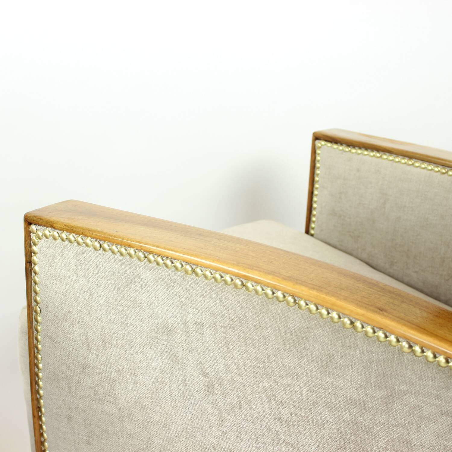 Set Of Two Art Deco Armchairs In Walnut And Fabric, Czechoslovakia 1930s