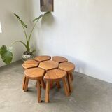 Flower coffee table set with elm tripod stools