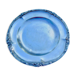Plateau rond en metal argente decor