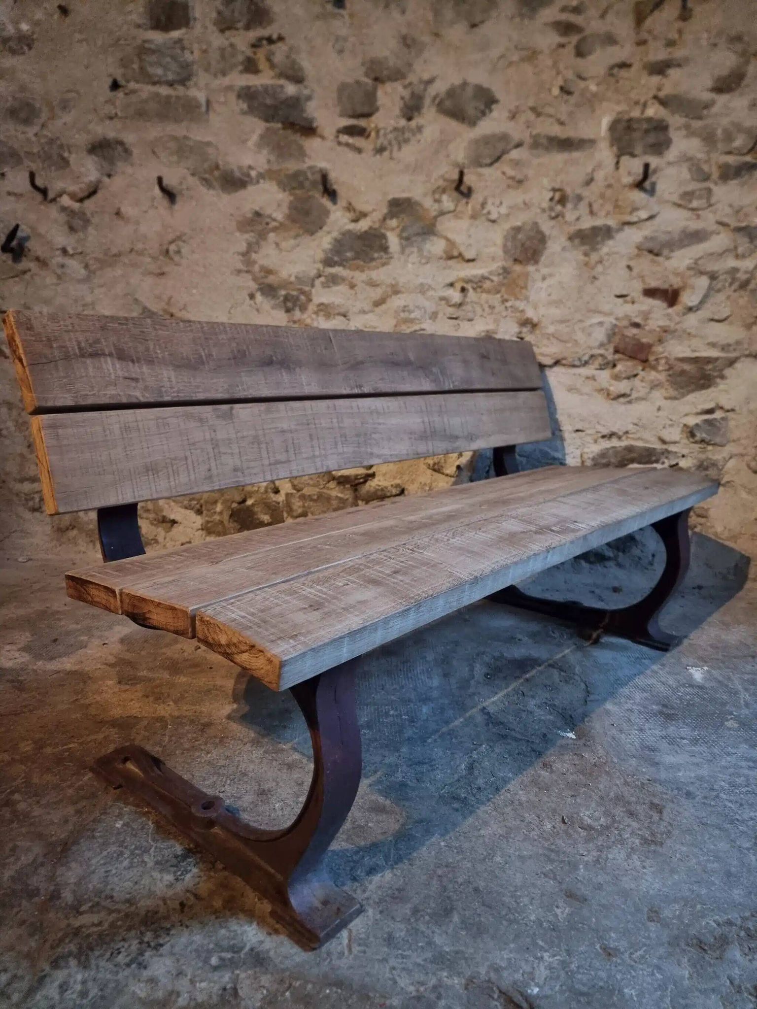 Vintage garden bench – oak and cast iron – from the 1960s
