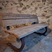 Vintage garden bench – oak and cast iron – from the 1960s