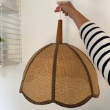 Wooden and rattan pendant light