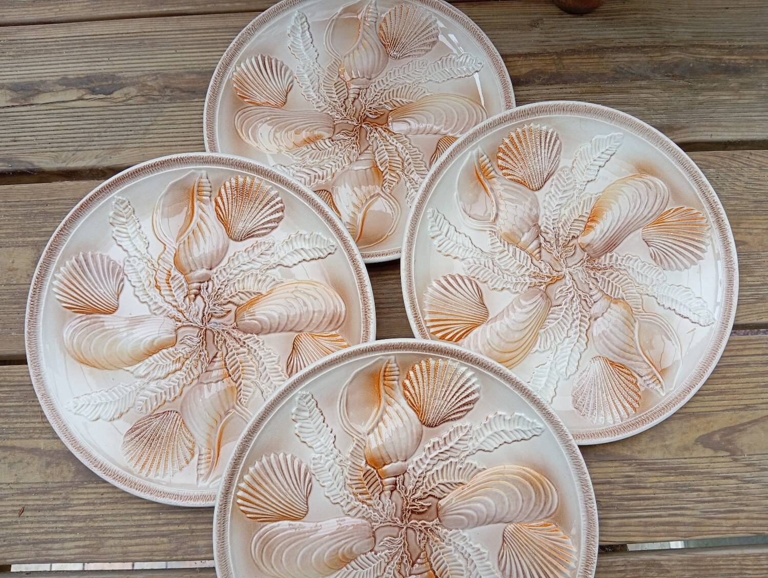 4 shellfish/fish plates 1960 barbotine Les ateliers du Revernay