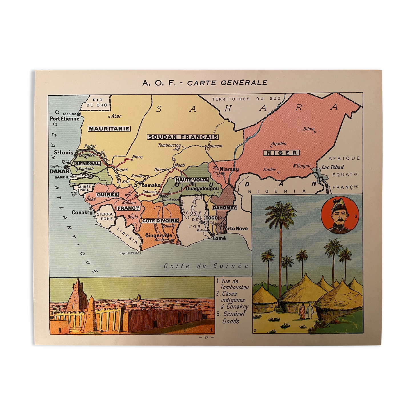 Old poster general map of French West Africa (Senegal Guinea Sudan) - 1931
