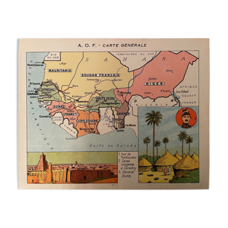 Affiche ancienne carte générale de l'Afrique Occidentale Française ( Sénégal Guinée Soudan) - 1931