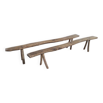 Old benches in raw wood