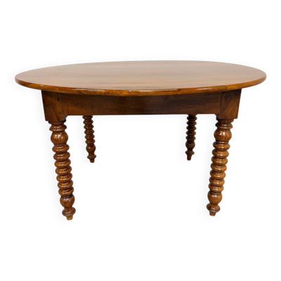 Table a manger  ovale en bois massif pied tourné années 50