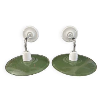 Pair of wall lights in green enameled sheet metal