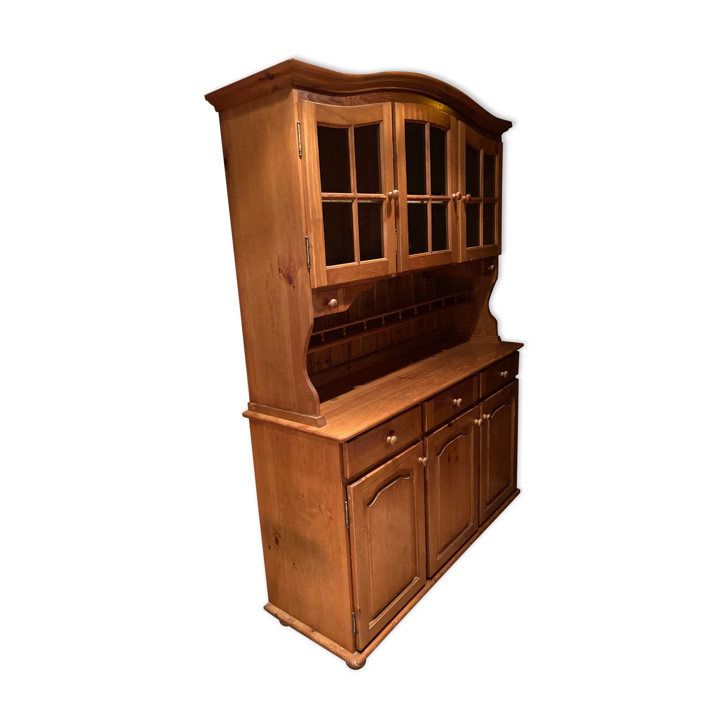 Honey-colored varnished pine vessel