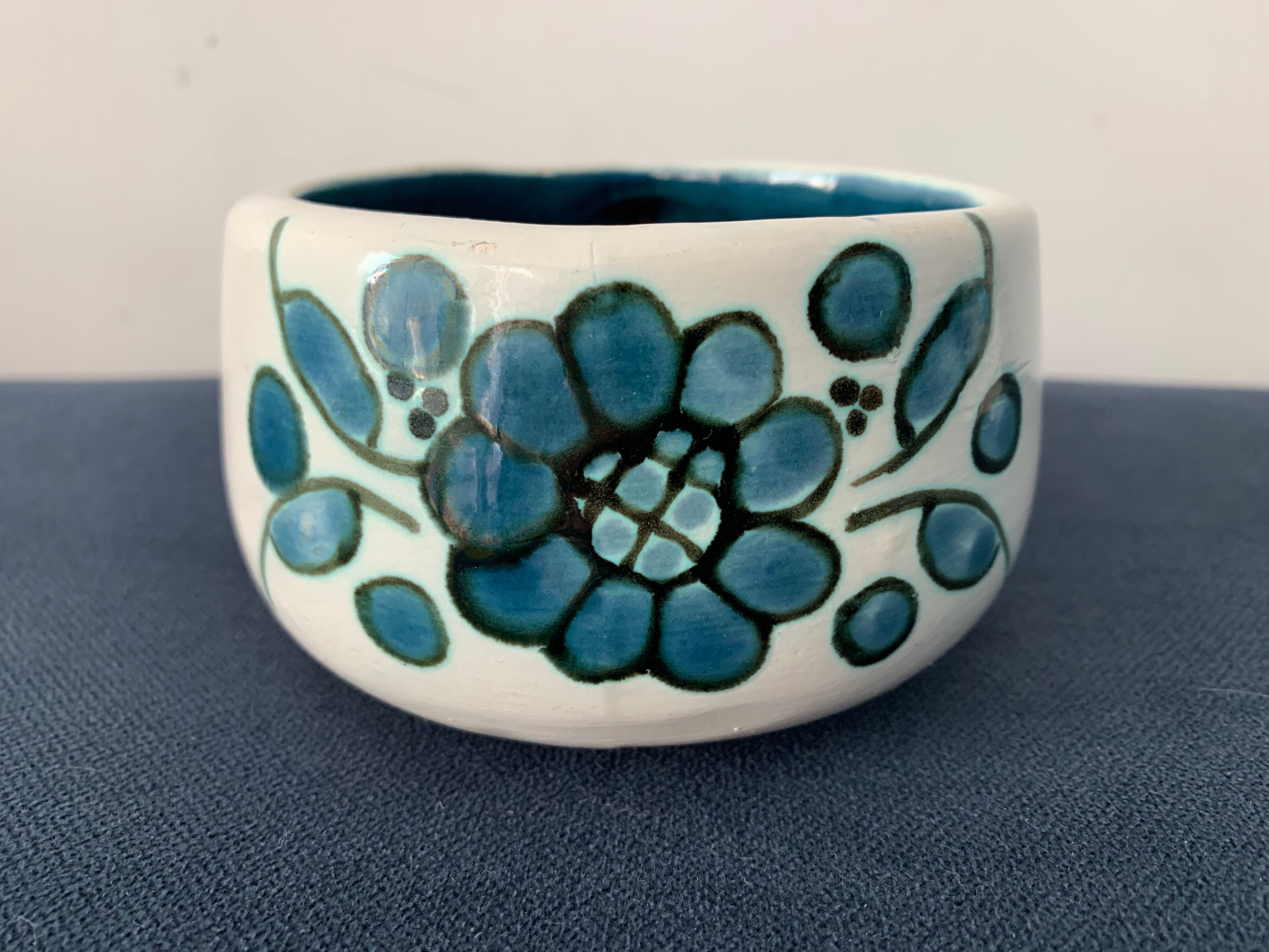 2 cups maja white and blue enamelled ceramic cups