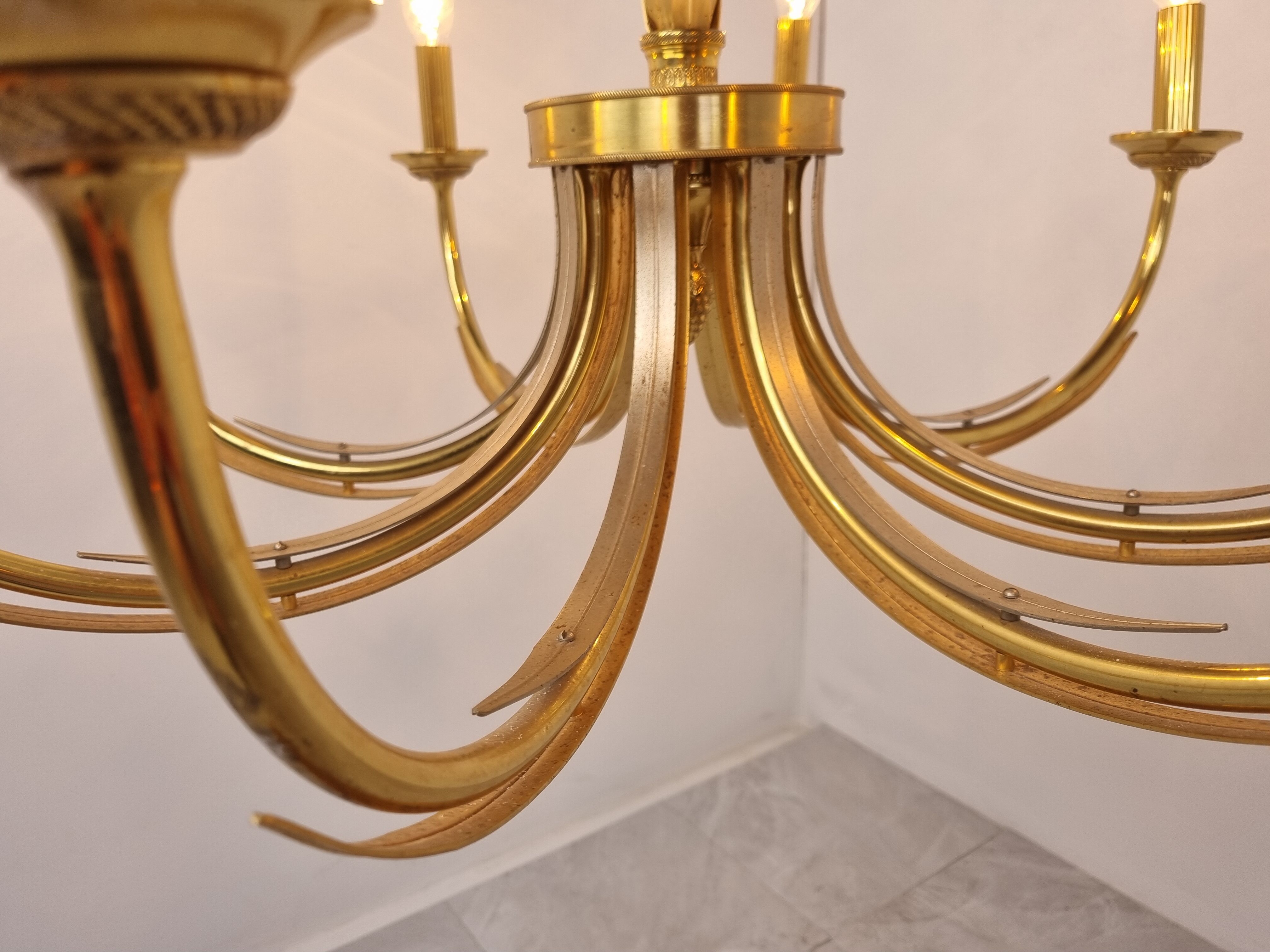 Brass and chrome pineapple chandelier, 1970s