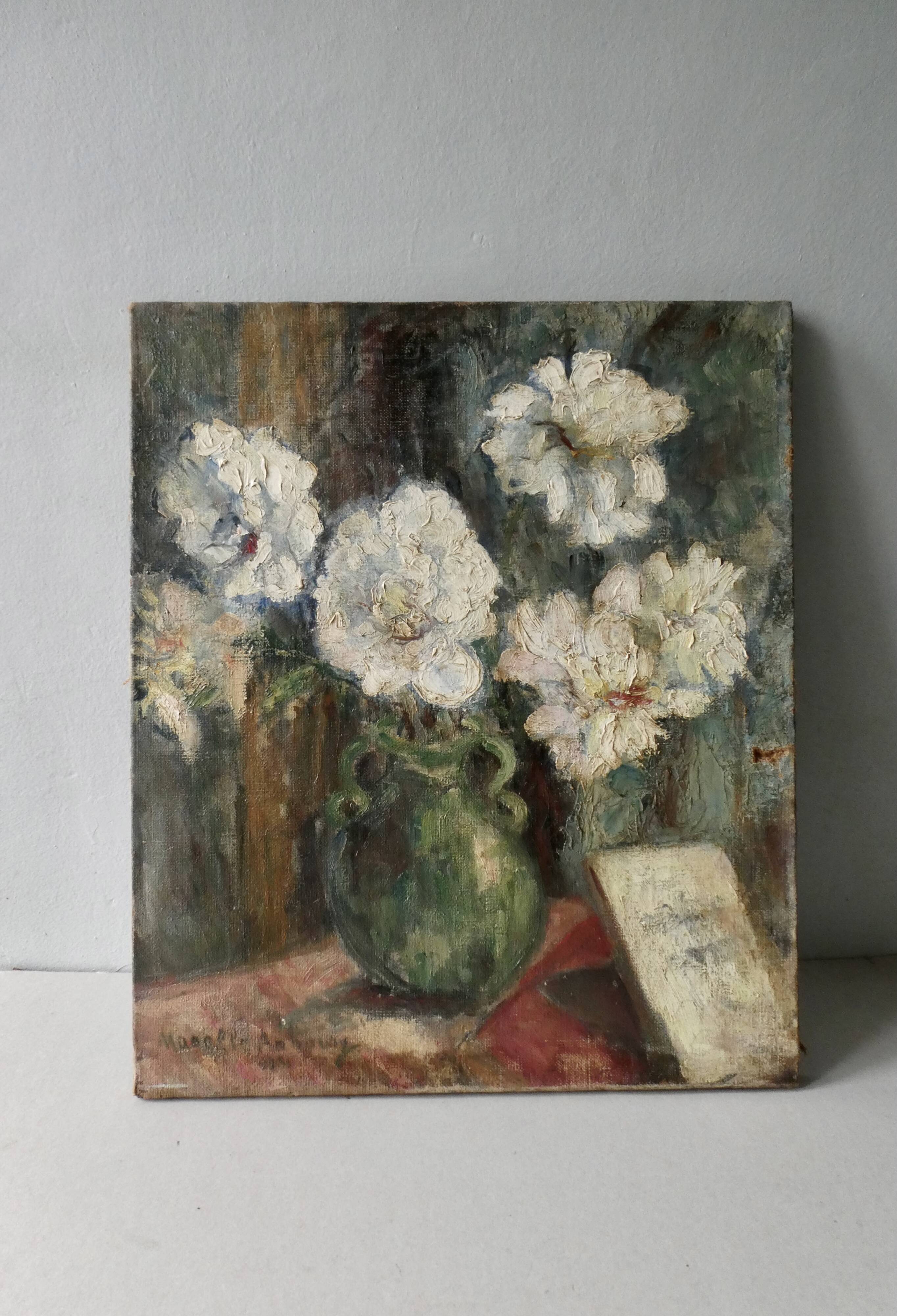 Tableau, huile sur toile, fleurs, signé Marcelle Anhoury, années 30