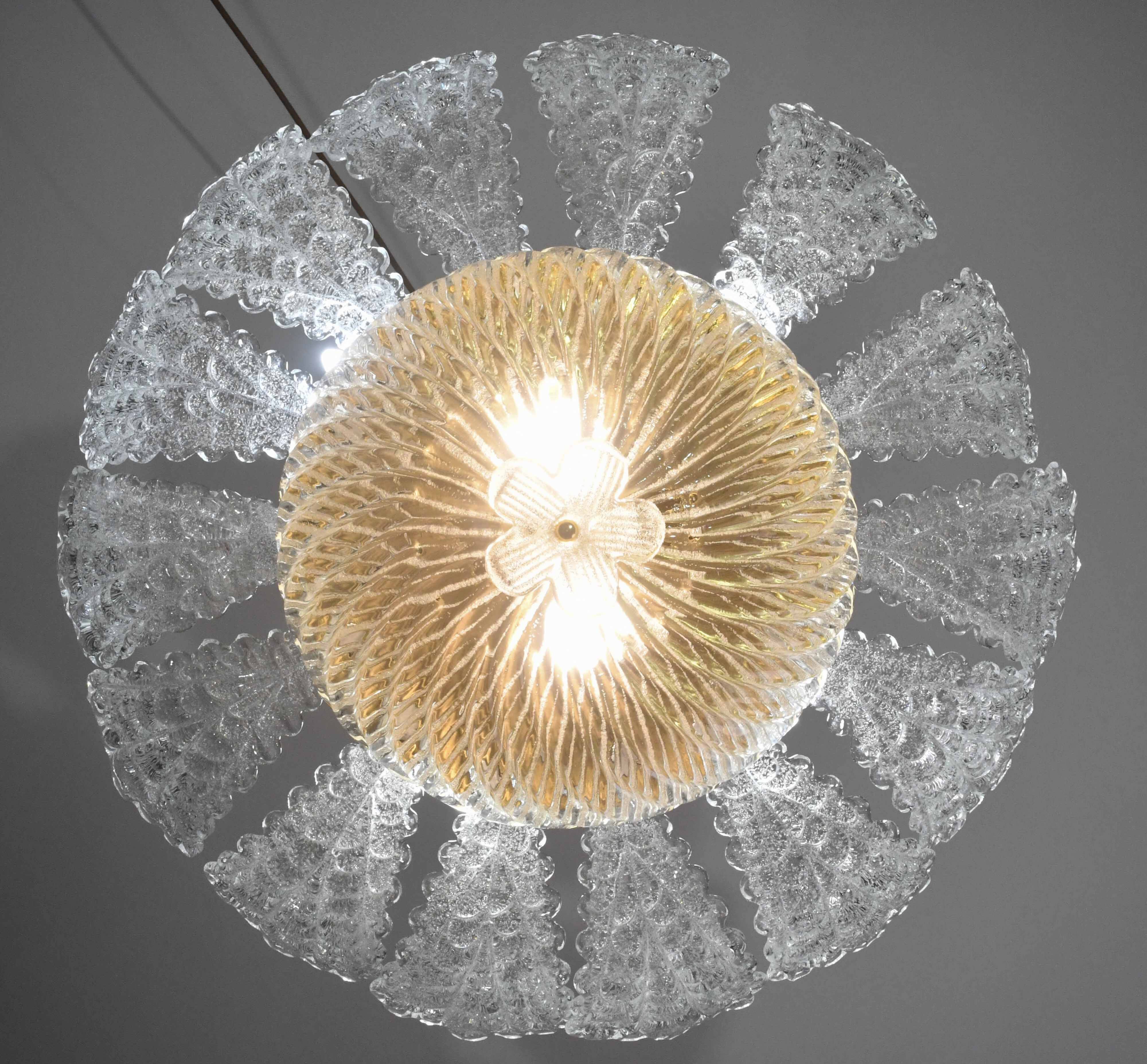 Lovely transparent Murano glass leaf ceiling light or chandelier, 1970s
