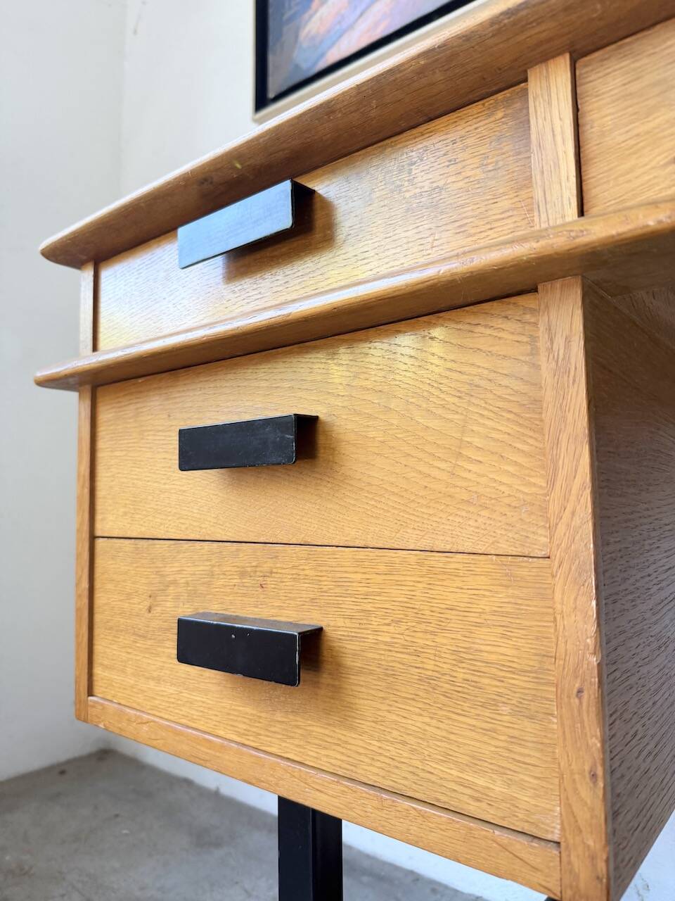 Modernist 50s oak metal desk
