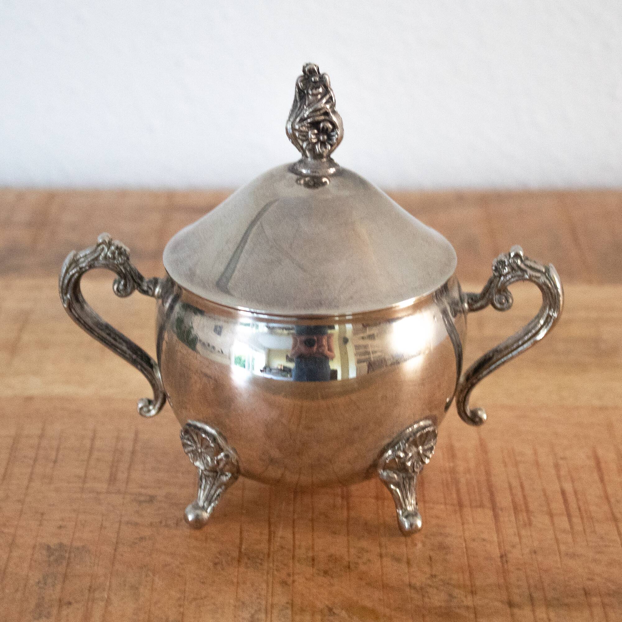 Antique Silver Plated Sugar Bowl & Creamer Set on Tray: Old Tableware