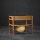 Vintage Mid-Century Danish Modern Teak Thread Side Table with Wicker Basket